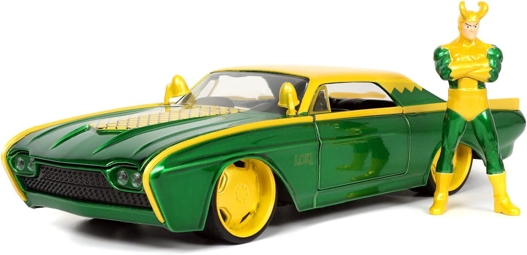 Jada Toys Marvel LokiFord Thunderbird 1:24, Muscle Car, inkl. Figur