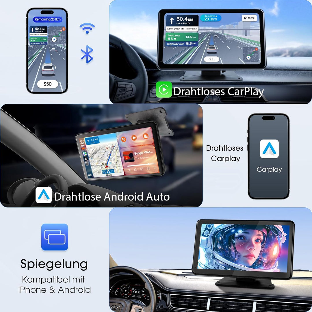 Haudio 7 Zoll Autoradio Tragbarer Carplay Bildschirm für Apple Carplay &amp; Android Auto, OTA-Updates C