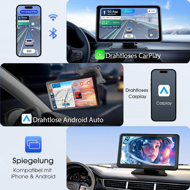 Haudio 7 Zoll Autoradio Tragbarer Carplay Bildschirm für Apple Carplay &amp; Android Auto, OTA-Updates C