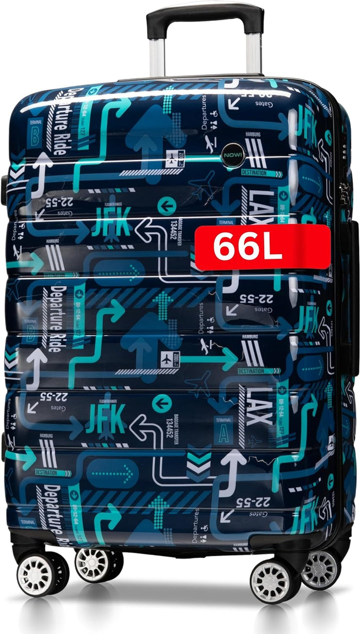 NOWI Hartschalenkoffer Mittelgross – 64L Volumen – 8 Rollen 360° drehbar – Leichter Koffer mit Zahle