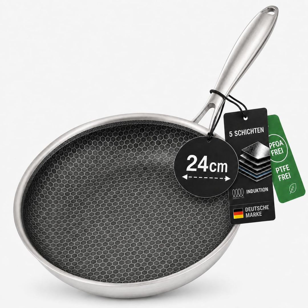 Wabenpfanne 24 cm - Für alle Herdarten inkl. Induktion - Bratpfanne 24 cm zum Kochen &amp; Braten - Anti
