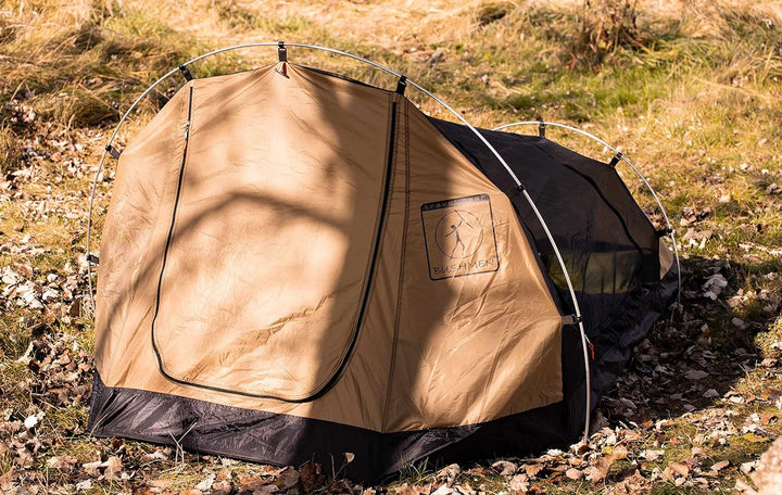 Bushmen Lodger Core Tent Oliv grün-Tunnelzelt mit Moskitonetz für Zwei Personen 250 cm extra lang