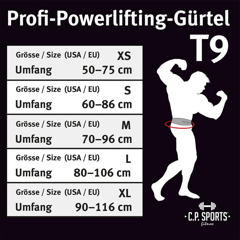 C.P.Sports Profi-Powerlifting-Gürtel Gewichtheben Bodybuilding XS Schwarz, XS Schwarz