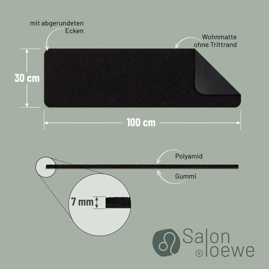 Salonloewe Fussmatte waschbar Schuhparkplatz Schwarz 30 x 100 cm Sauberlaufmatte schmal unifarben Sc