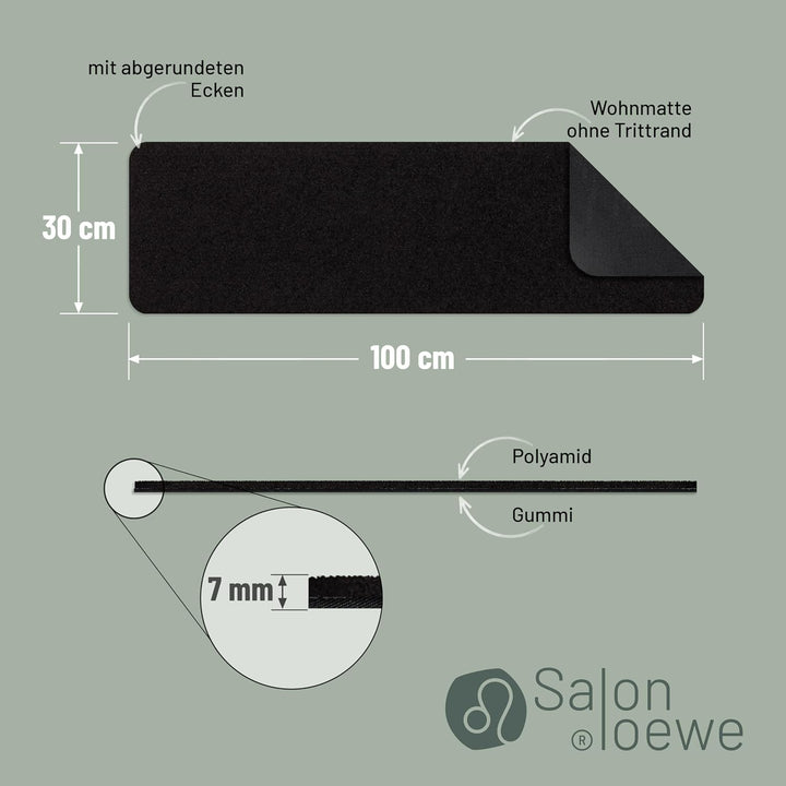 Salonloewe Fussmatte waschbar Schuhparkplatz Schwarz 30 x 100 cm Sauberlaufmatte schmal unifarben Sc