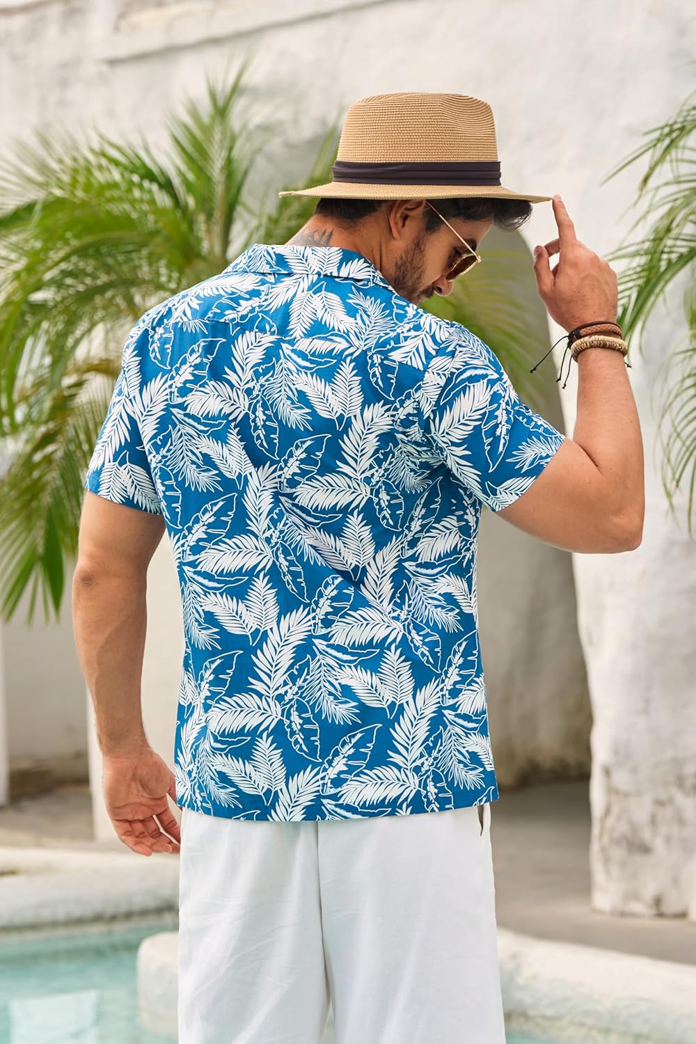 Beotyshow Herren Hawaiihemd Freizeit Hemd Kurzarm Baumwolle Blumen Shirt Urlaub Sommer Strand Hemd R