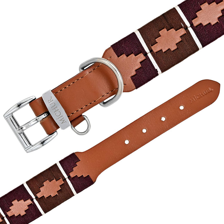MICHUR Pippa Braun Blau Türkis Baumwollgarn Hundehalsband Leder, Lederhalsband Hund, Halsband, Leder