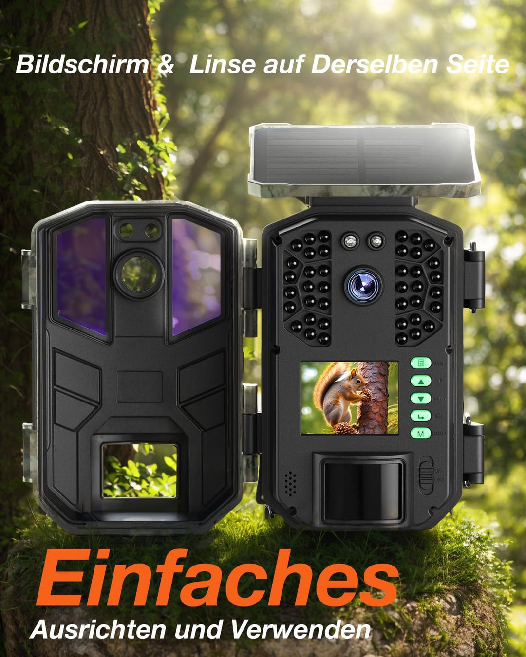 iZEEKER Solar Wildkamera 4K 64MP mit Handyübertragung App, WLAN & Bluetooth Wildtierkamera mit Beweg