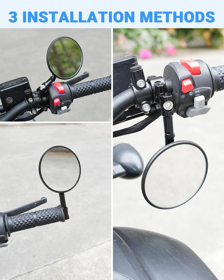 SUPAREE Klappbarer Motorrad Spiegel - E Geprüft, 360° Drehbar, Offroad Tauglich - Für Lenkerdurchmes