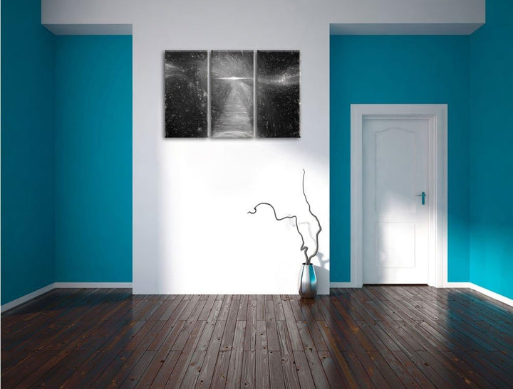 Pixxprint Kosmische Treppe in die Galaxies Kunst Kohle Effekt 3-Teiler Leinwandbild 120x80 Bild auf