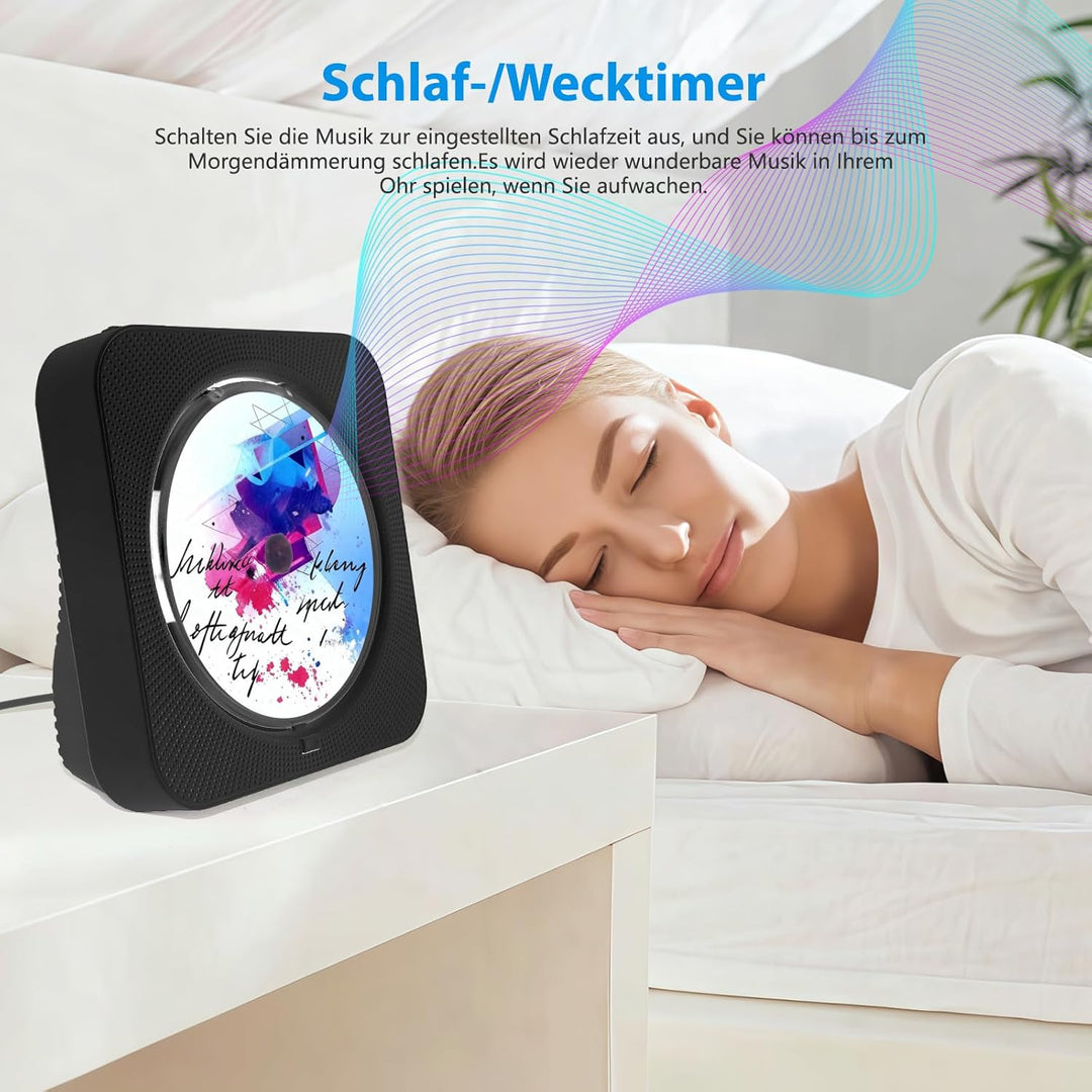 Tragbarer CD-Player, Desktop CD Players Bluetooth 5.1 mit Fernbedienung Unterstützung Timer, HiFi-La
