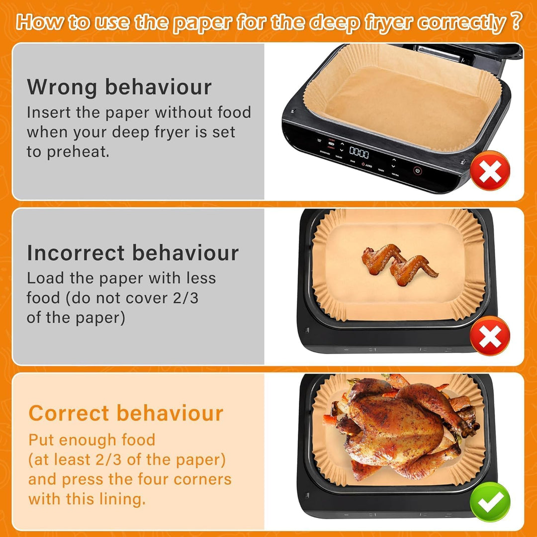 100Pcs Backpapier für Heissluftfritteuse, Luftfritteusenpapier 28cm x 15cm Airfryer Backpapier kompa