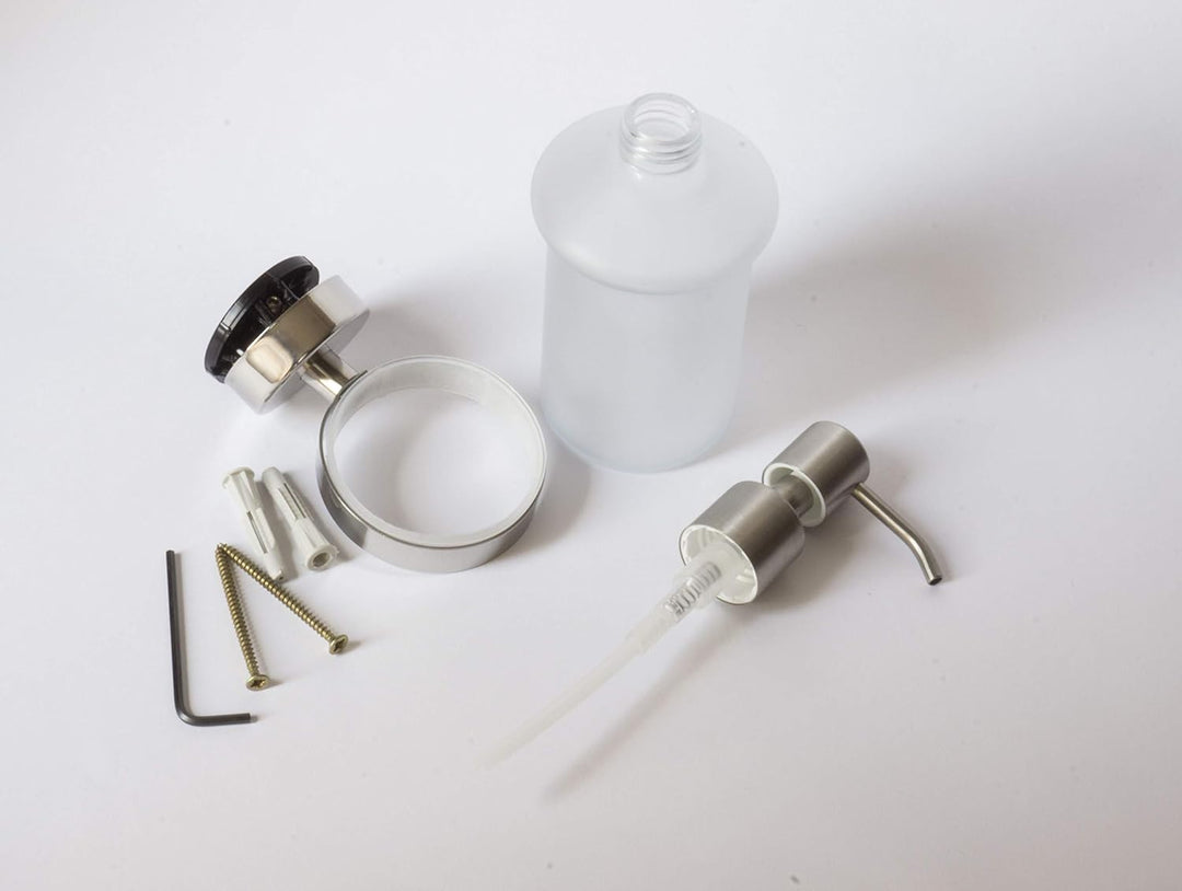 Kapitan Seifenspender mit Edelstahlpumpe und Halter Lotionspenser mattiertem Glas, Wandmontage, Poli