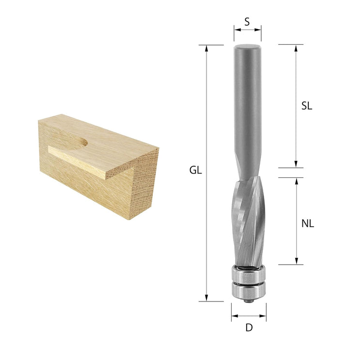 ENT 13490 Bündigfräser Premium HSS-Ausführung Spiralgenutet VHW (VHM), Schaft (C) 8 mm, Durchmesser