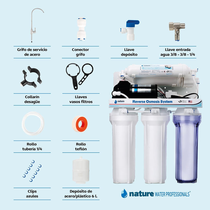 Nature Water Professionals Umkehrosmose-Ausrüstung, 5 Stufen, Kapazität für 6 l, inkl. 75 GPD-Membra