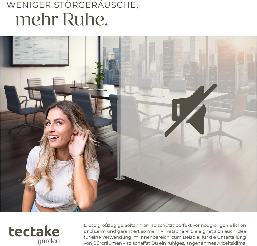 tectake blickdichte Aluminium Seitenmarkise, Wind- und Sichtschutz für Balkon, Garten und Terrasse,