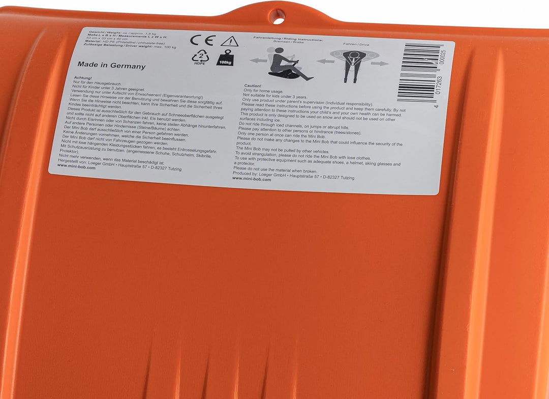 mini bob Original (Zipfelbob Rodel Schlitten) in orange