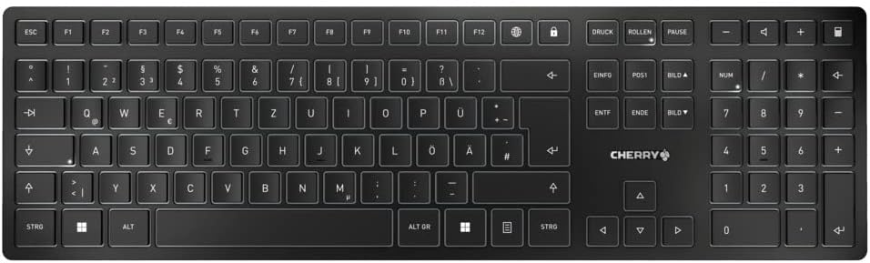 CHERRY KW 9100 Slim, kabellose Tastatur, Deutsches Layout,schwarz Silber & MW 9100, kabellose und wi
