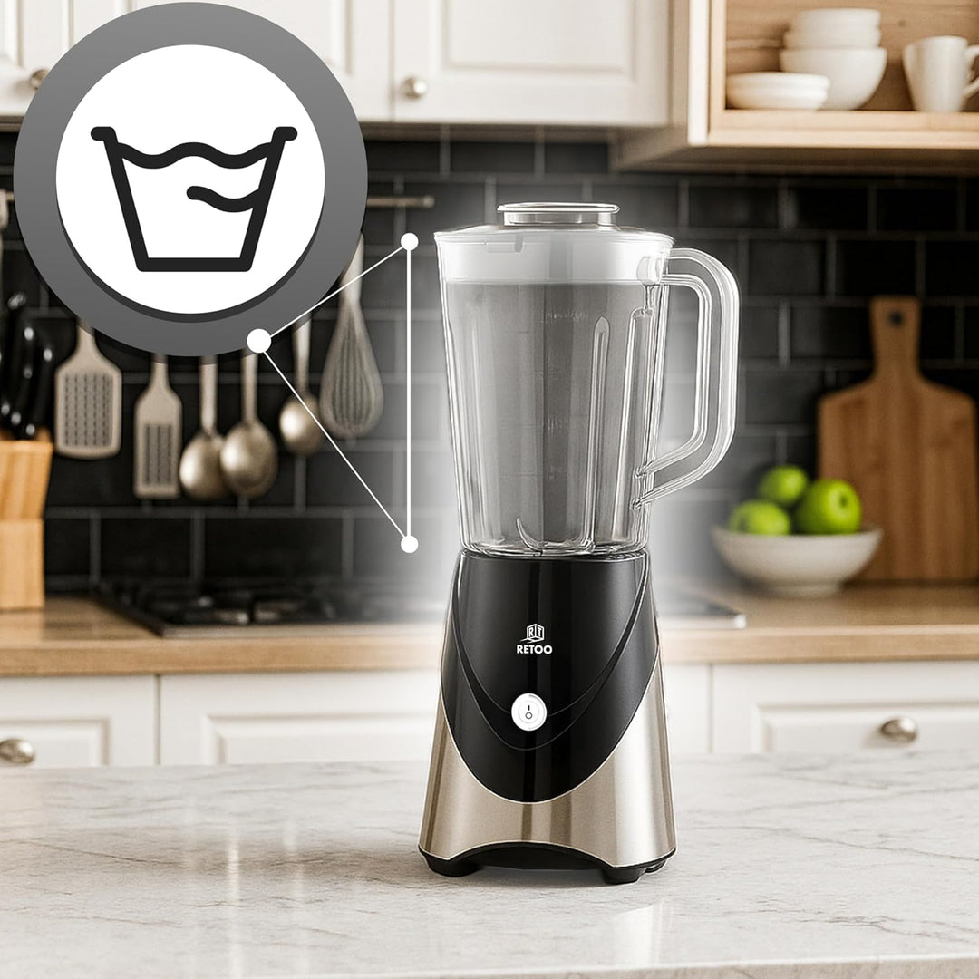 Retoo Blender Standmixer 10-in-1, 1,2L Edelstahl, 2x Bidons, Smoothie Maker mit Ice-Crush Funktion,