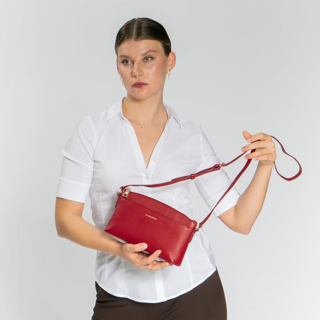 Lazarotti Bologna Leder Umhängetasche Damen | verstellbarer Schultergurt | mittelgrosse Crossbody Ba