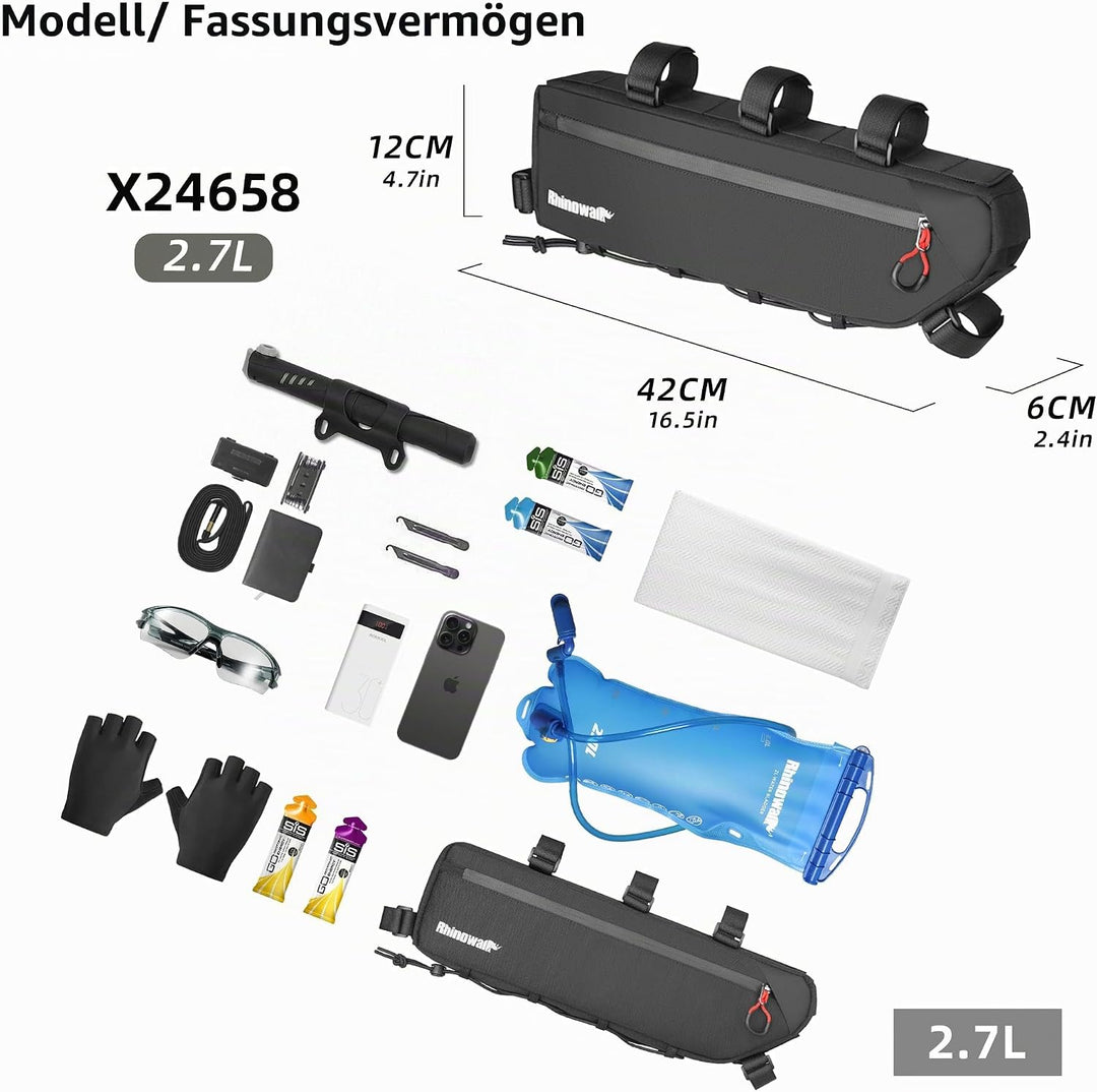 Fahrrad Rahmentasche Oberrohrtasche spritzwassergeschützt Dreieckstasch Doppelseitiger Reissverschlu
