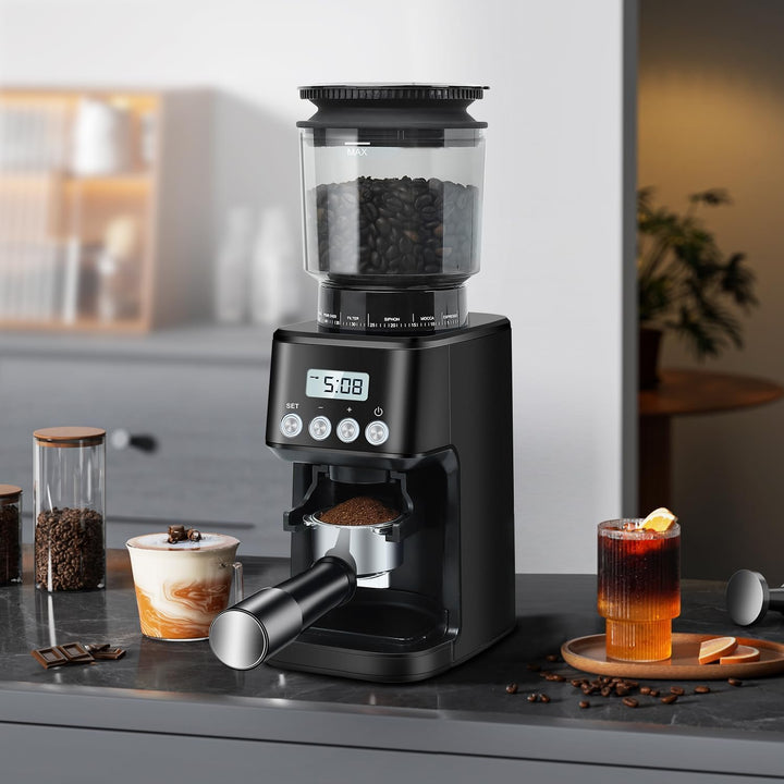 Homtone Kaffeemühle Elektrisch für Siebträger und Behälter, 51 Mahlstufen Kaffeemühle Siebträger Ele