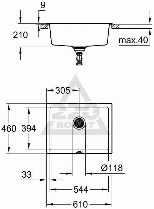 Grohe K700 Unterbau Kompositspüle granit grau 31655AT0 61 x 45.7 cm Granit Grau 61 x 45.7 cm K700 -