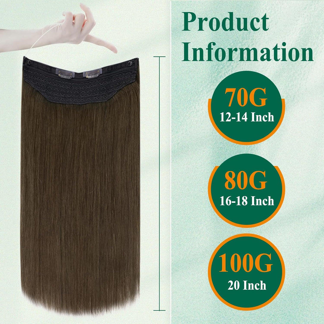 Easyouth Draht Extensions Echthaar Fish Line Draht on Haar 18 Zoll 80g Farbe Mittelbraun Extensions