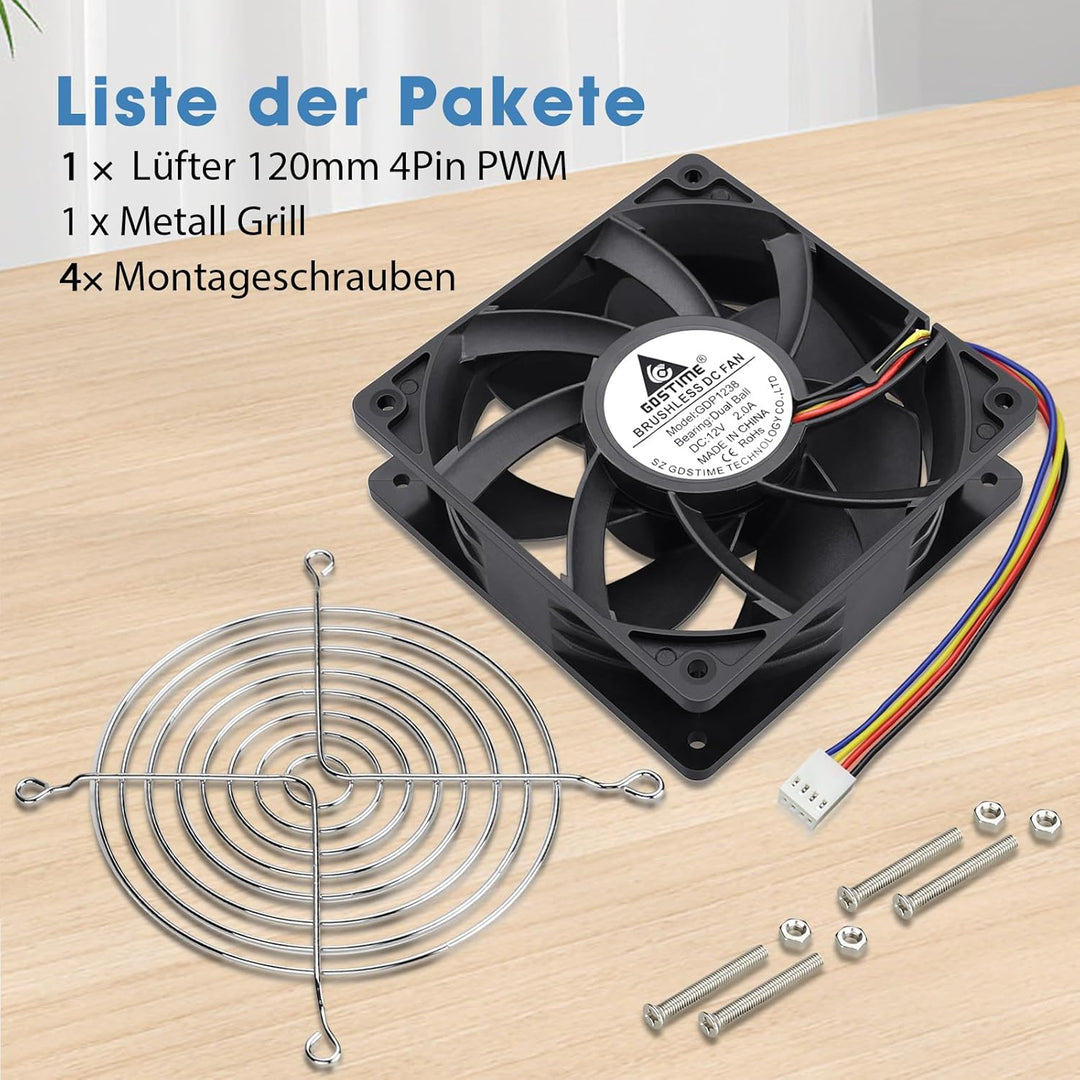 GDSTIME 120mm Lüfter 12V Lüfter 12038 120 x 38mm PWM CPU Lüfter 4 Pin Kühlung Lüfter 12CM Gehäuselüf
