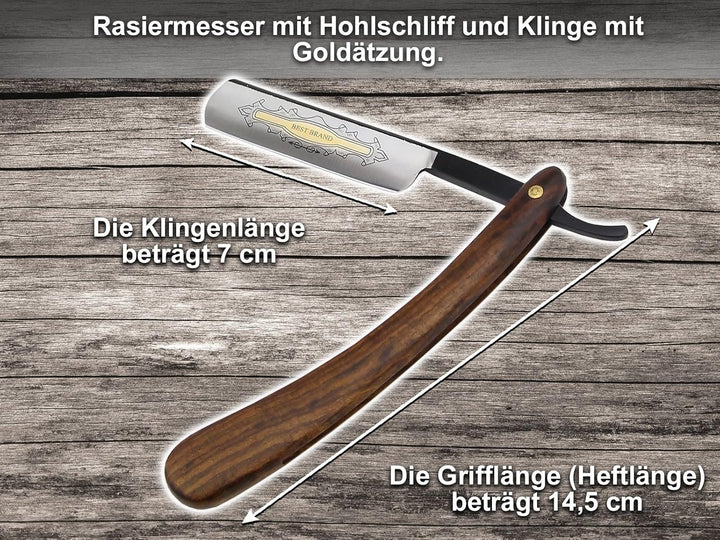Rasiermesser-Set Rasier Set Herren Rasiermesser Holz Griff Goldätzung Schwarze Klinge mit Paste aus