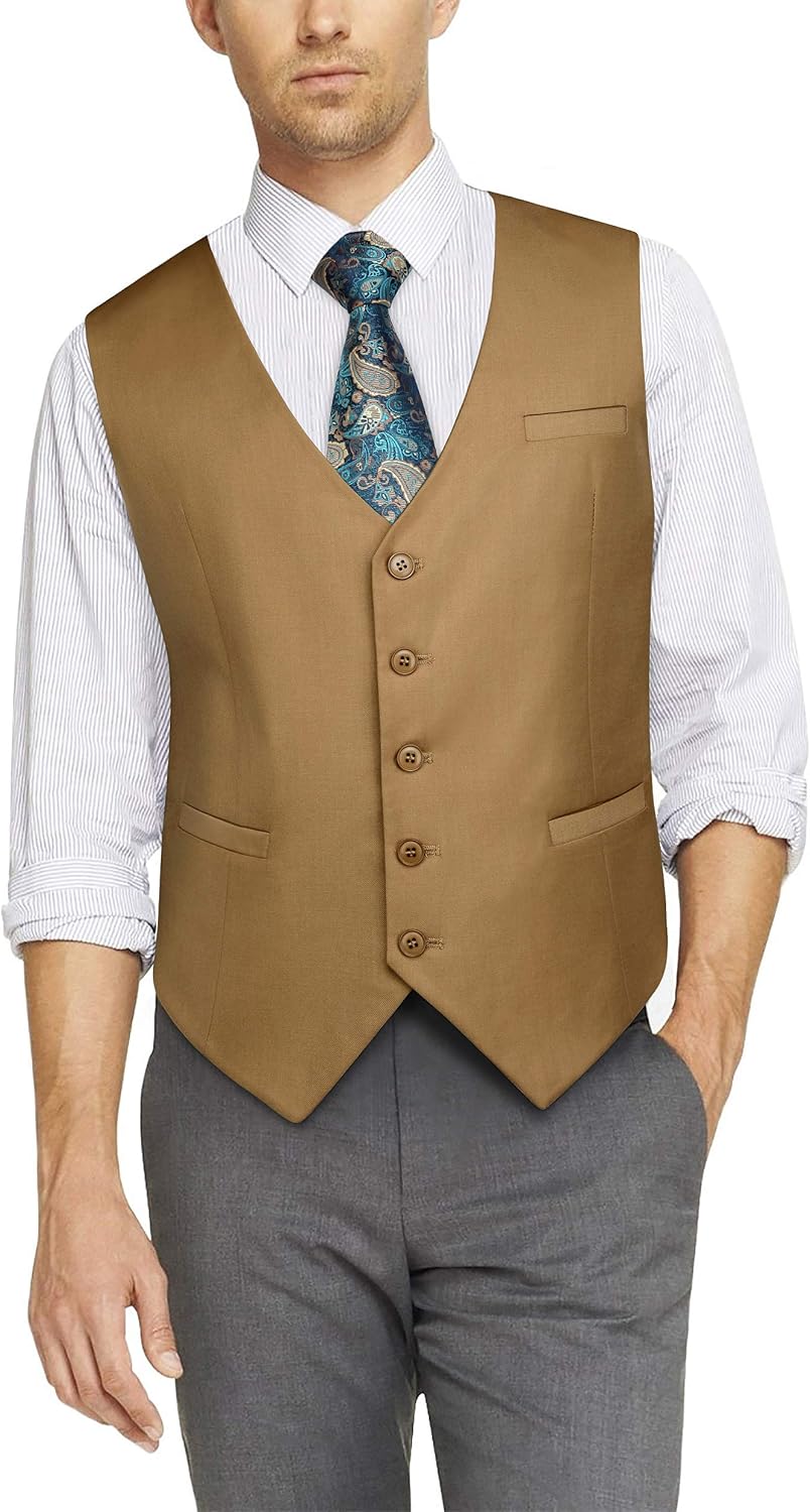HISDERN Herren Formale Hochzeit Party Weste Baumwolle Einfarbig Weste XS Khaki, XS Khaki
