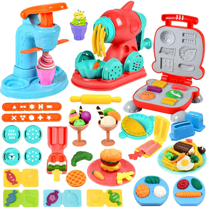 51 Stück Knete Set,Knete Zubehör Kitchen Creations,Knete Eismaschine Nudelmaschine Burgermaschine,Kn