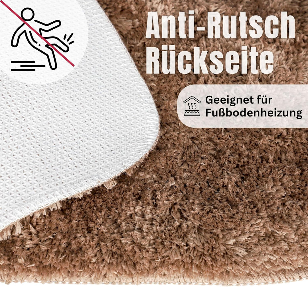 WohnDirect Badezimmerteppich gross Braun - Badematte rutschfest 60 x 100 cm - Badteppich Set, waschb