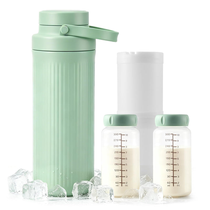 Tragbarer Muttermilchkühler 1,5L mit 2x300ml Muttermilchaufbewahrungsflaschen, 360° Gesamtkühlung Ba