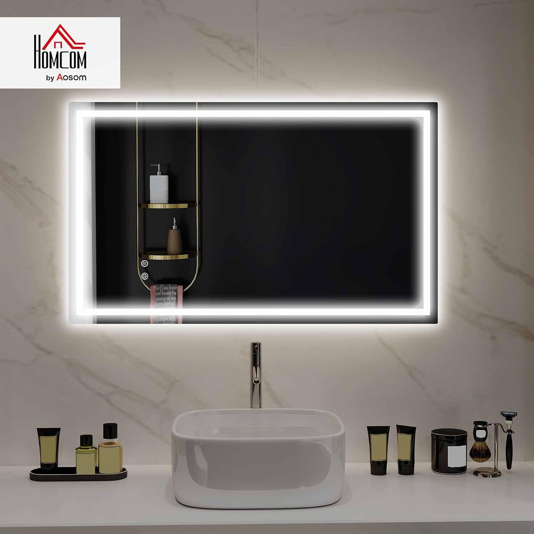 HOMCOM Badspiegel mit Beleuchtung 100x60 cm Badezimmer Spiegel Silber | Vor- und Hinter Beleuchtung,