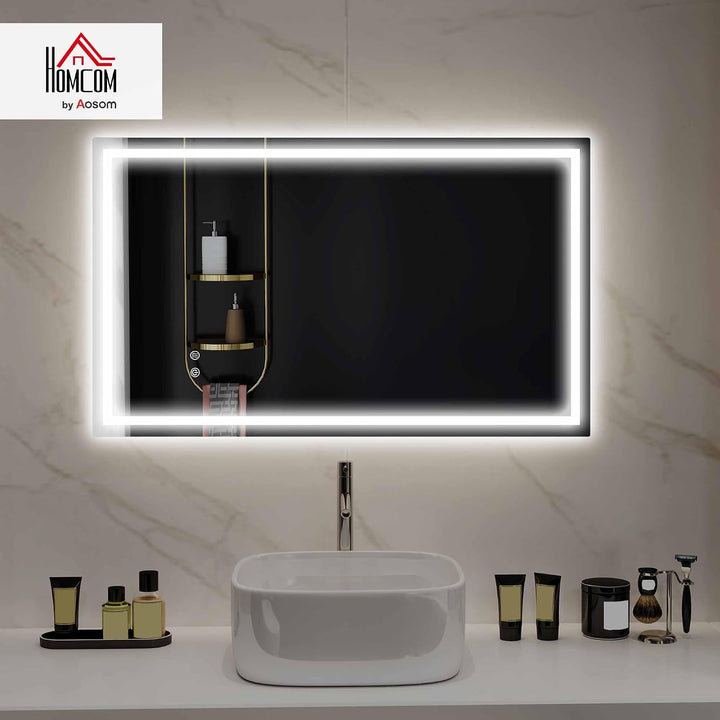 HOMCOM Badspiegel mit Beleuchtung 100x60 cm Badezimmer Spiegel Silber | Vor- und Hinter Beleuchtung,