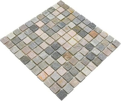 Mosaik Quadrat Quarzit beige/grau Quarzit Naturstein Küche, Mosaikstein Format: 22x22x10 mm, Bogengr