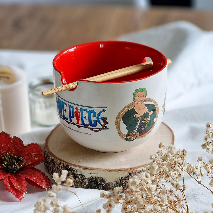 Elbenwald - One Piece - Monkey D. Luffy Ramen Schale mit Ess-Stäbchen 500 ml Keramik Weiss