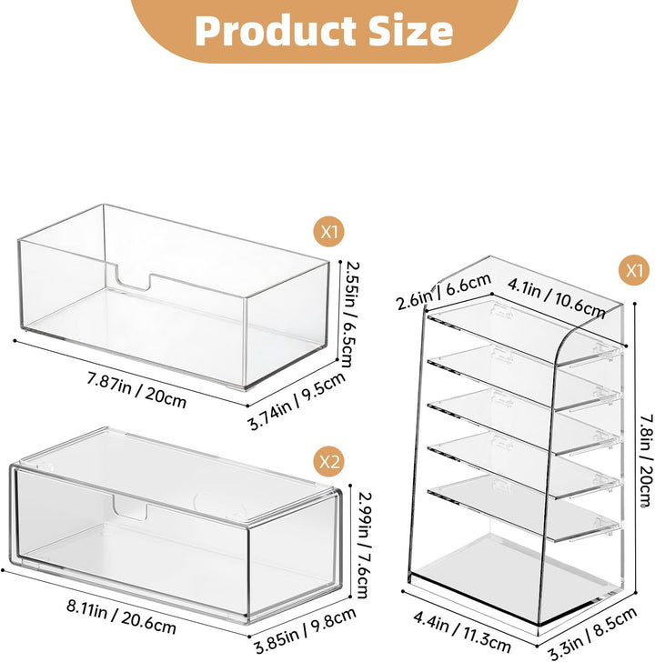 4-Set Schminktisch Organizer mit Schublade, Spiegelschrank Organizer 4er-Set, 4er-Set