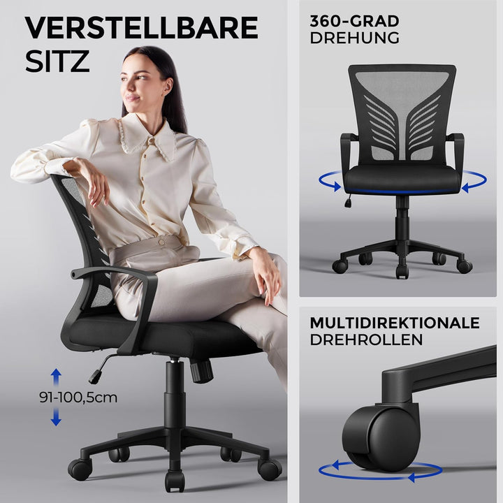 Yaheetech Bürostuhl Ergonomisch Schreibtischstuhl mit Schaukelfunktion Drehstuhl mit Gepolstertem Si