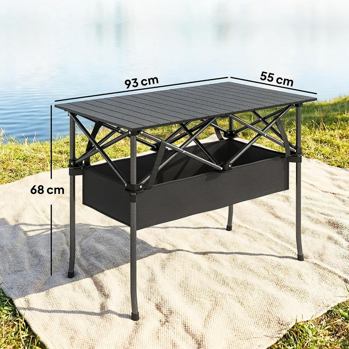 Outsunny Campingtisch Klapptisch mit Netzfach, Tragetasche, Gartentisch aus Aluminium Falttisch Beis