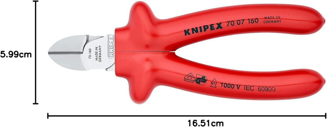 Knipex Seitenschneider verchromt, tauchisoliert, VDE-geprüft 160 mm 70 07 160 verchromt Griffe Tauch
