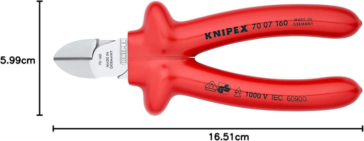 Knipex Seitenschneider verchromt, tauchisoliert, VDE-geprüft 160 mm 70 07 160 verchromt Griffe Tauch