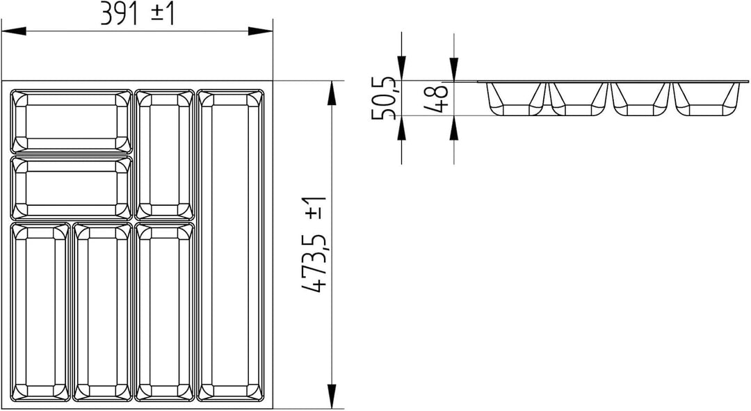 SO-BOX 3 Besteckkasten Breite 39,1 cm, Tiefe 47,3 cm mit anthraziter Kanvas-Struktur für 50er Schubl
