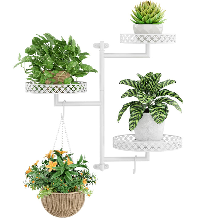 Ovicar Drehbare Fenster-Pflanzenregale – Innenwand-Pflanzenständer, 3-stöckig, Blumenmuster, Metall-