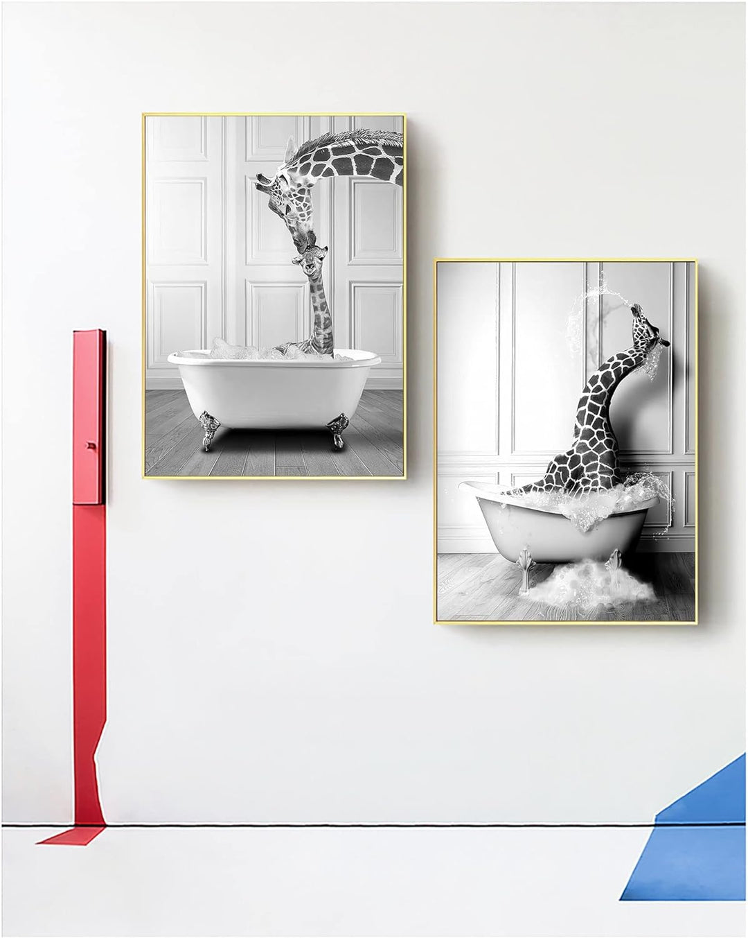 WADBTP Badezimmer Bilder,Schwarz Weiss Bilde,Lustige Tier in der Badewanne Leinwand Bilder für Wohnz