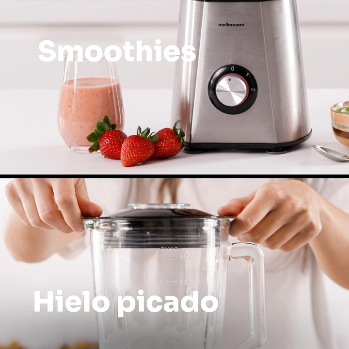 Mellerware Mixy! 1500 W | Glaskanne mit 1,5 l | 2 Geschwindigkeiten + Turbo | professioneller Lebens