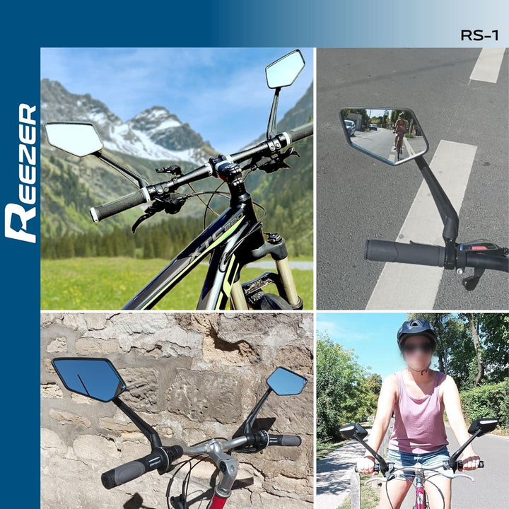 REEZER Fahrradspiegel links mit extra grosser Spiegelfläche - 360° verstellbarer Fahrrad Spiegel für