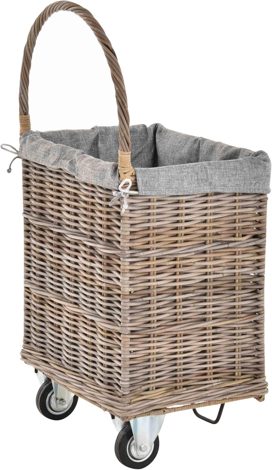 Holzwagen/Kaminholzwagen aus Rattan-Naturrohr/stabiler Eisenrahmen / 48x38x95 mit Stoffinlett