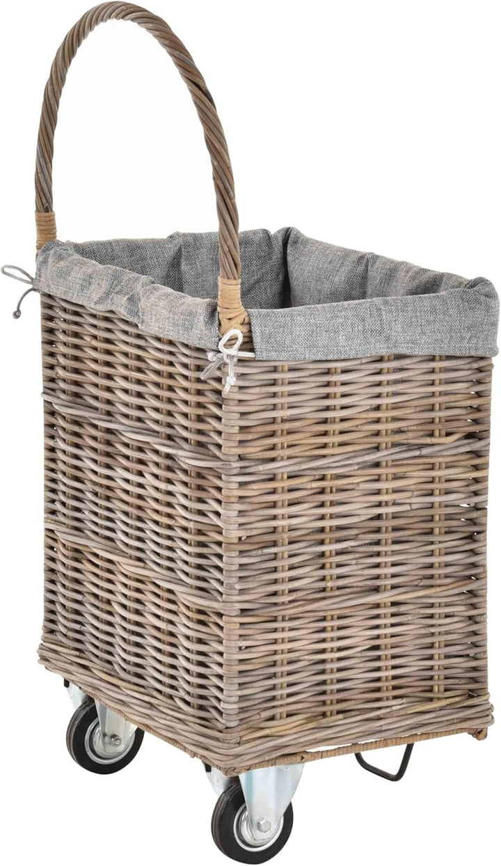 Holzwagen/Kaminholzwagen aus Rattan-Naturrohr/stabiler Eisenrahmen / 48x38x95 mit Stoffinlett